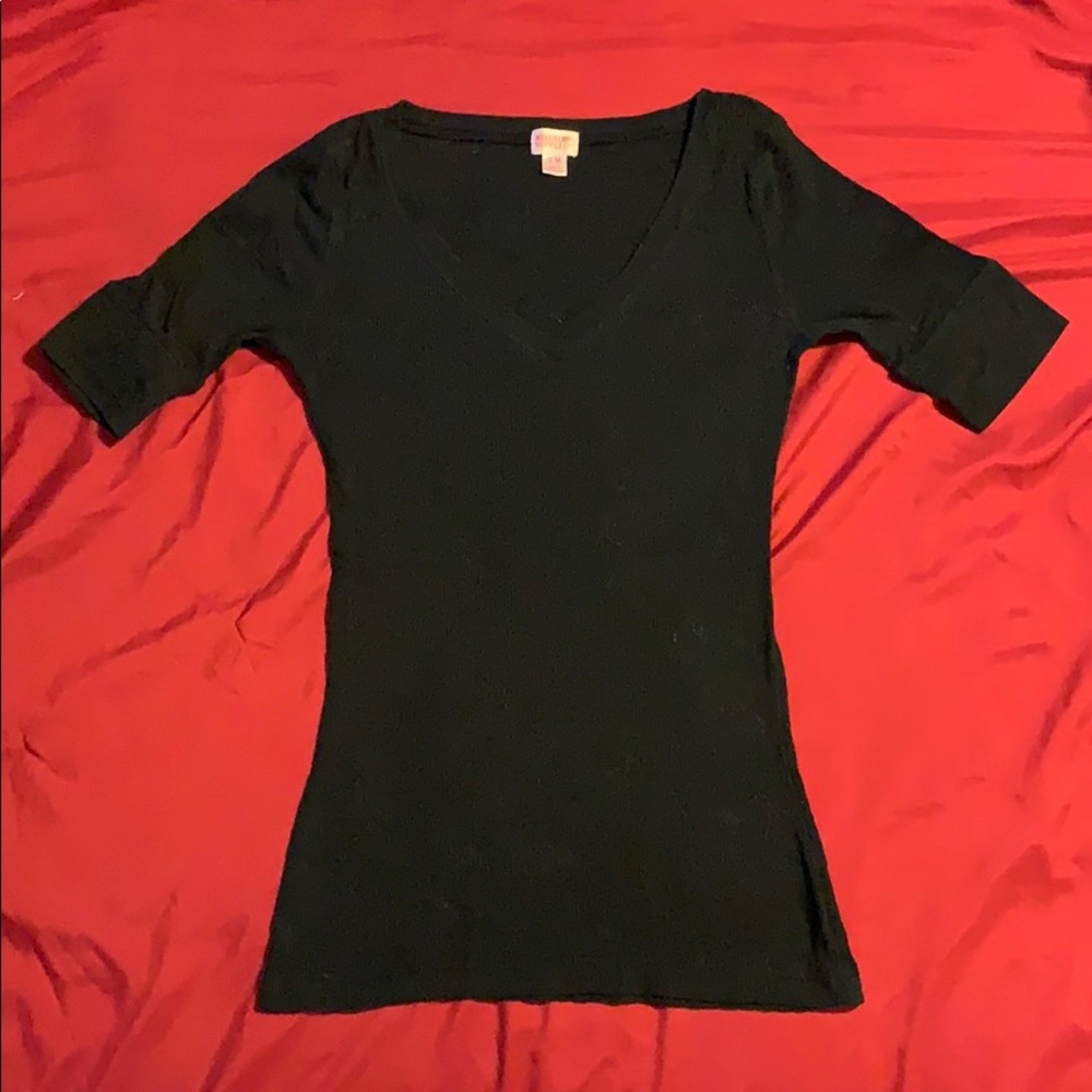 Long Black Form-Fitting V-Neck